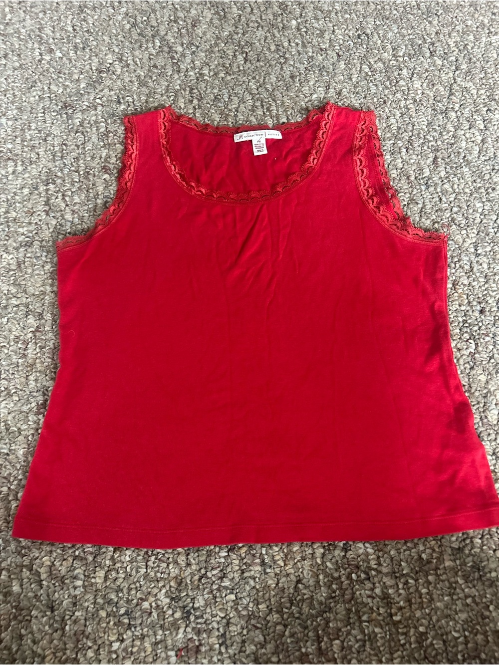Vintage JM Collection Red Lace Trim Tank Top